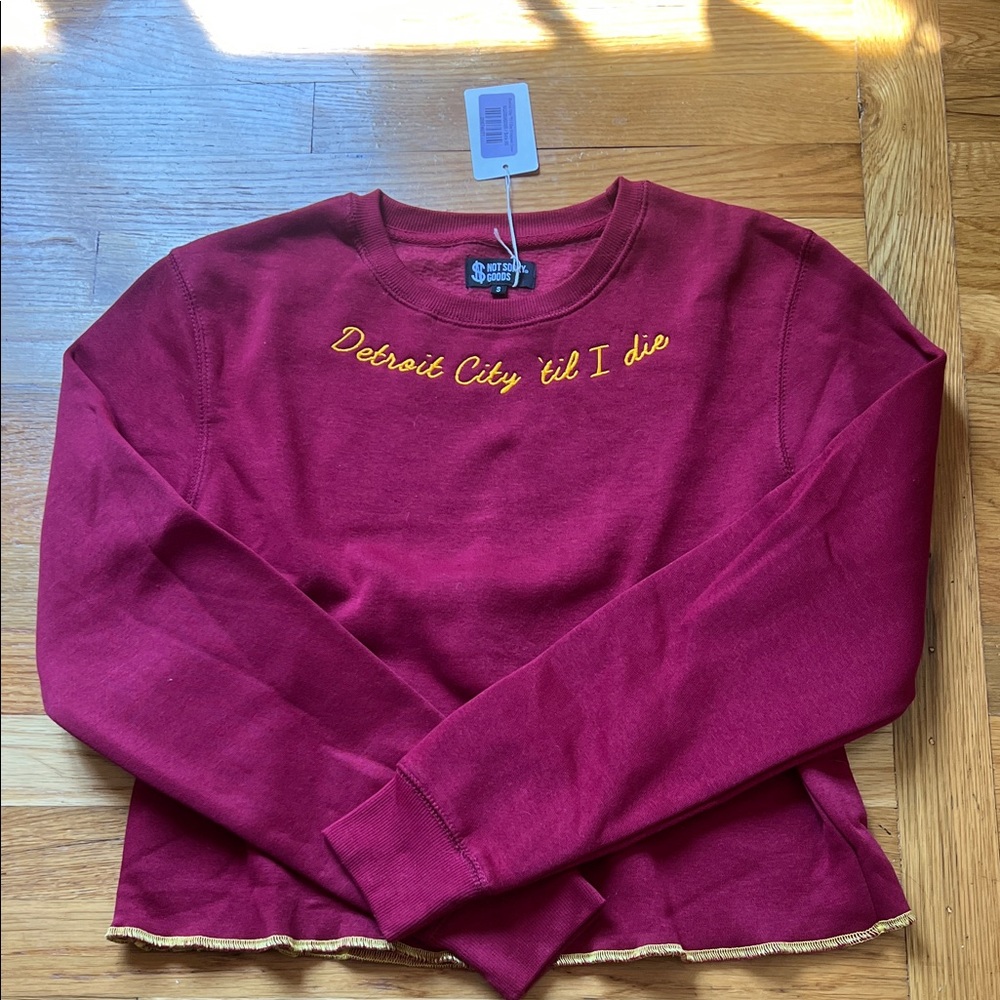 Detroit City Maroon Sweatshirt with Yellow Embroidery